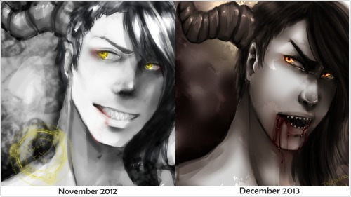 “i’m too lovely to be hated” My Oc Lucifer with one year of diference God, I’m proud u///u