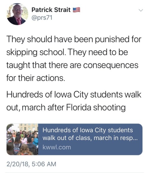 freddyoakland:republicansareahategroup:nationalwalkout:Children attending school should not be punis