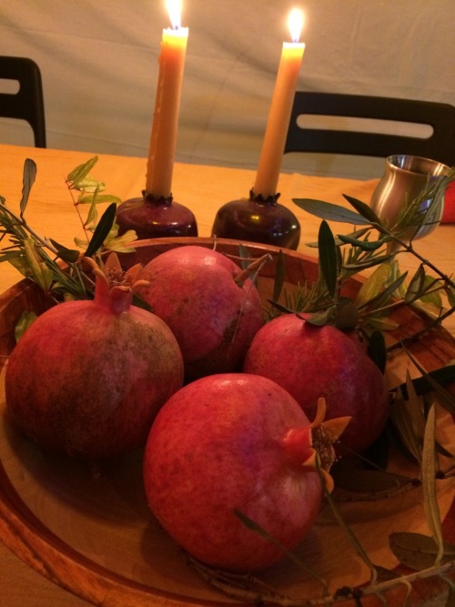 Chag Sameach! These are the first fruits from our pomegranate tree — its first year of production it