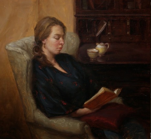 Woman reading book. Grace Mehan DeVito (American, 1965-).DeVito has a deep appreciation and respect 