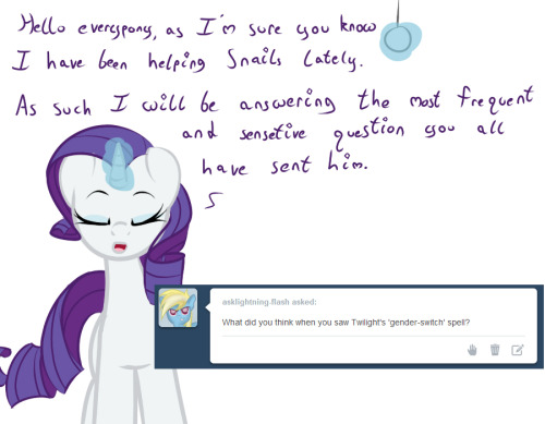 ask-glittershell:(Mod Note: sorry for the wall of  text!)Frame 1:  &quot;Hello everypony, as I’m sur