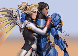 shibamannn:finally finished my present for my lovely boyfriend who mains Pharah &lt;3 sometimes I join him as Mercy