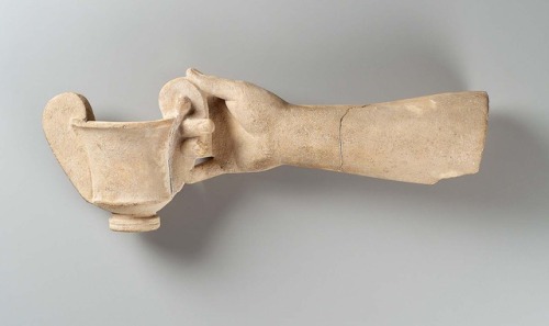 theancientwayoflife:~ Arm and hand holding a kantharos. Culture: Greek Period: Classical or Early He