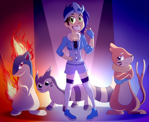 Me as SoulSilver pokémon trainer with Quilava, Furret and Buizel :D