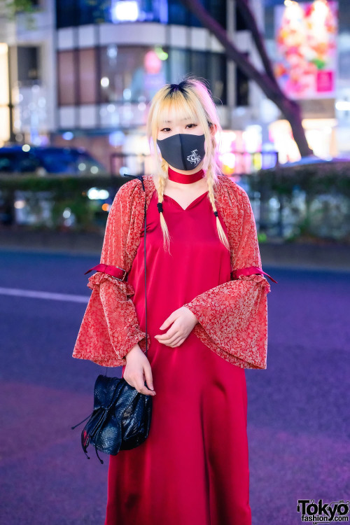 20-year-old Japanese fashion designer Nana Miyashita wearing a buckle-and-flare sleeve dress by her 