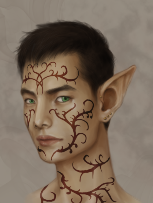 rabidtanuki:Thelrion, First of Clan Vaharelbelongs to @vir-ghilanilast of the OC sketch practice pie