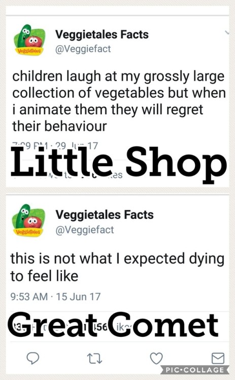 musicalswithmemes:Musicals as Veggietales Facts tweets