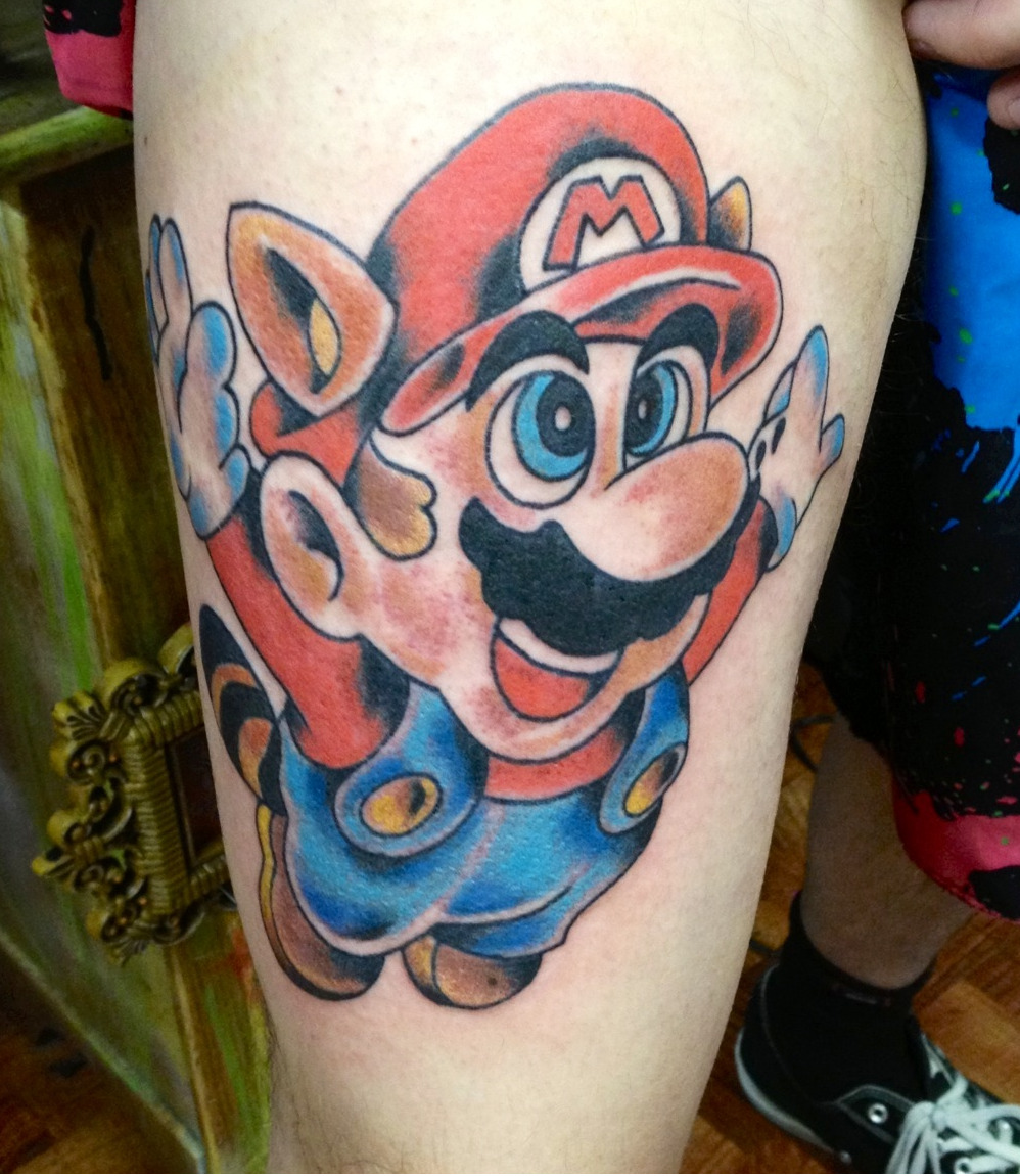 fuckyeahtattoos:  Mario 3 Tattoo on my right thigh.Done by Luke Goodell at High Noon