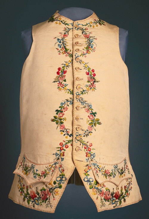 18thcenturyfop:  Waistcoat 1770–1780  Bequest of Richard Cranch Greenleaf in memory of his mot