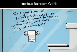 consultingmoosecaptain:  lolzpicx:  Ingenious Bathroom Graffiti  I KNOW WHAT I’M DOING TOMORROW   Please! Everyone do this stuff