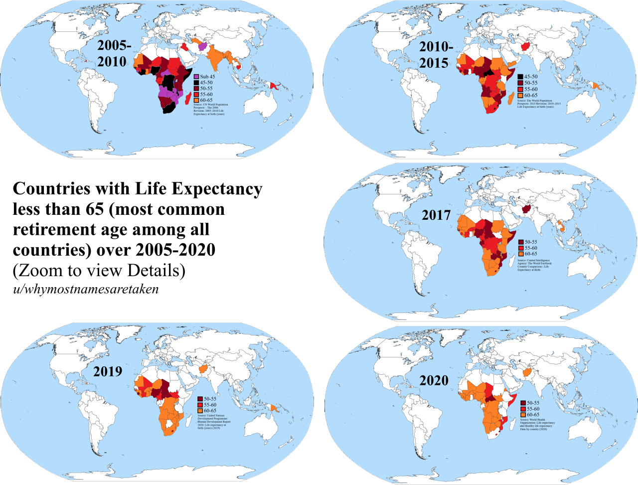 Countries with life expectancy less than 65 (most... - Maps on the Web