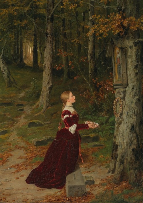 Hubert SalentinGirl praying with a rose garland , 1882