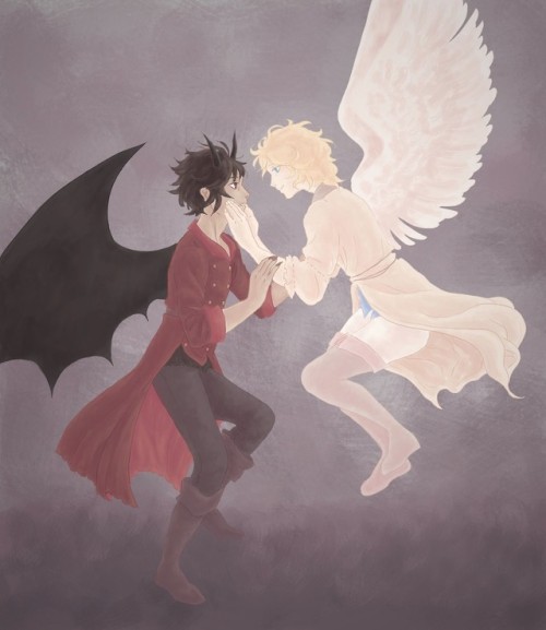 My @onsgiftexchange gift for @neko-chuck :D I drew one of my own favourite tropes, the angel & d