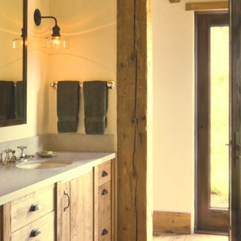 Bathroom - Rustic Powder RoomInspiration For A Rustic Powder Room Remodel With Beige Countertops