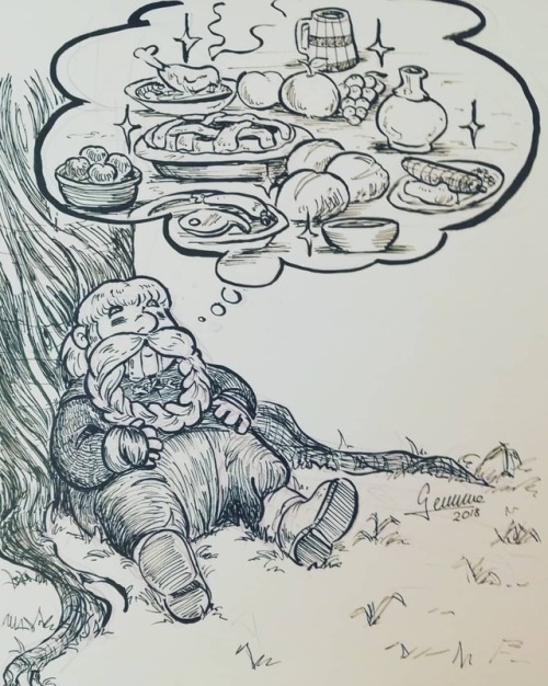 Inktober 21 Drooling Bombur (nobody wondered what Bombur dreamt about all the time he was unconsciou