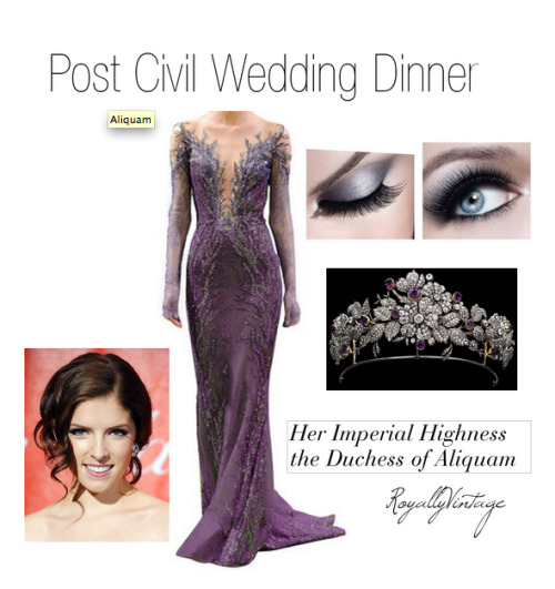 royallyvintage: Her Imperial Highness the Duchess of Aliquam attends the Post Civil Wedding Dinner o