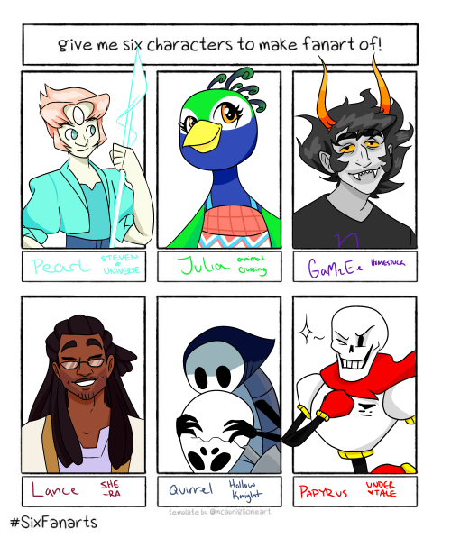 autisticaradiamegido: day 106 six-character meme! we got mom, bird, clown, dad, bug, and bones