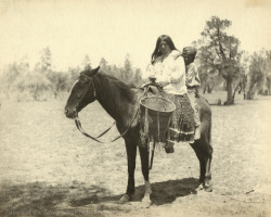 pogphotoarchives:Daughter of Chief Alchise on horseback with boy, White River Apache Indian Reservation, ArizonaPhotographer: Carl WerntzDate: 1900?Negative Number 037414