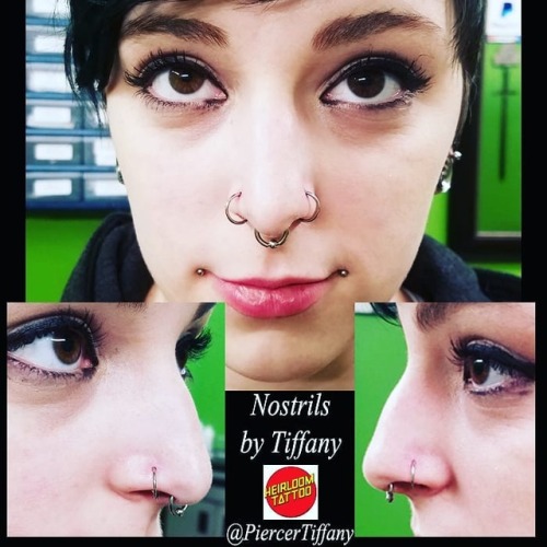 piercingsbytiffany: Cute pair of nostril piercings with surgical steel 18 gauge fixed bead rings #no