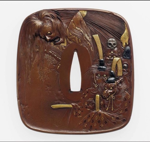 museum-of-artifacts: Tsuba with design of a female ghost and animal-headed demons, Japan 19th c. #ja