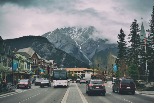 rosesinaglass:  Banff Ave and a Look Towards Cascade Mountain by thor_mark  on Flickr.