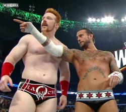 1d-sheamus-cmpunk:  This picture is fucking amazing!! Sheamus’s thighs!! CM Punks V-Line!!!  Their Goregousness!!!!  Damn WWE logo blocking Sheamus&rsquo; crotch!