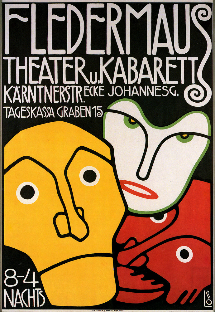 kafkasapartment:
“ Poster for the theater and cabaret, Fledermaus, c. 1907. Designed by Berthold Loffler.
”