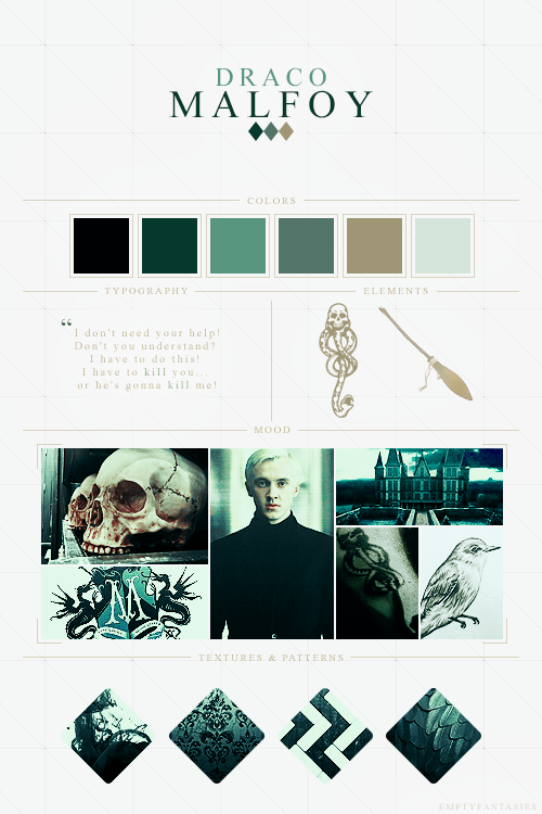 emptyfantasies:  EmptyFantasies’ Character Mood Boards - 8/?  Draco Malfoy - Harry Potter Series  