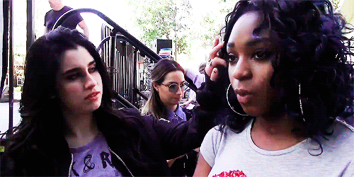 normanisk:  Lauren fixing (caressing?) Normani’s hair then realizing she was being filmed. 