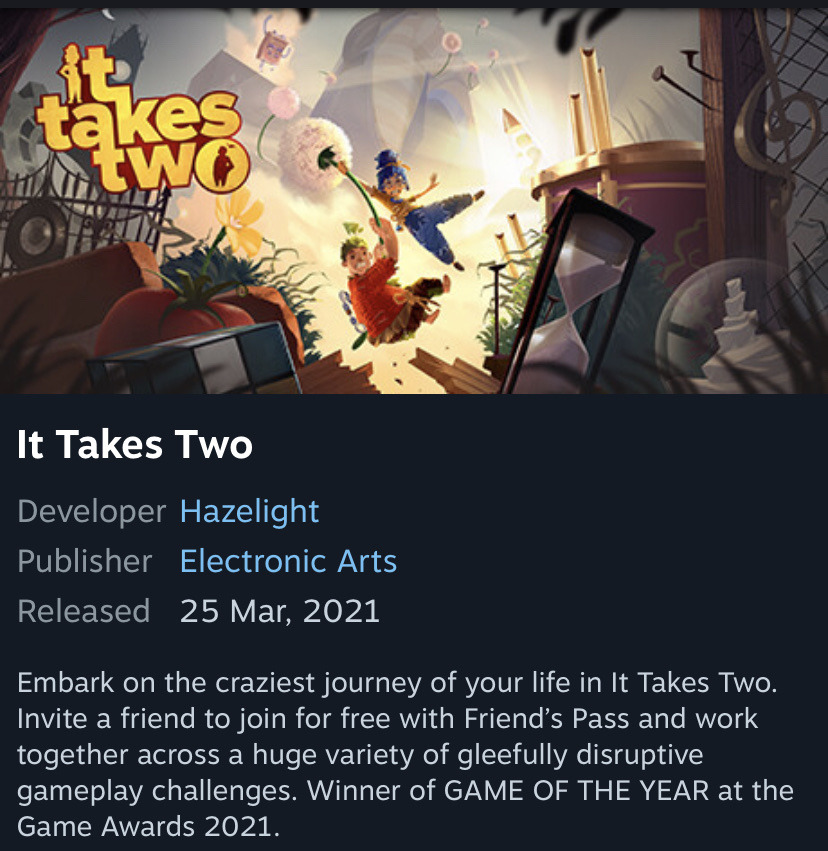 It Takes Two no Steam