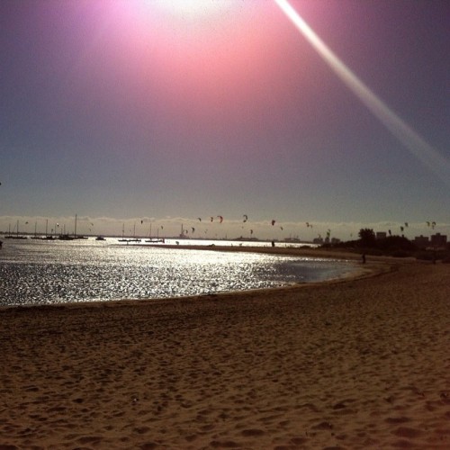 View of the sea and kite surfers while cycling #melbourne #melbs #downunder #oz #100happydays #day3 