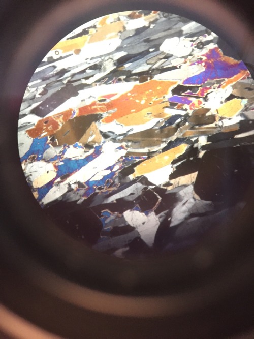 whatdoyou-mean1:Eclogite au microscope The big dark crystals near the bottom are garnets, most of th