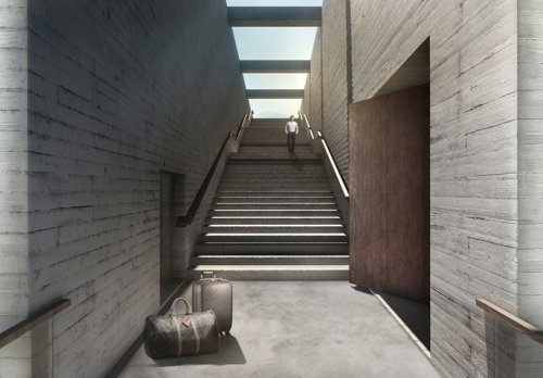 Diseño virtual de una casa sobre un acantilado.