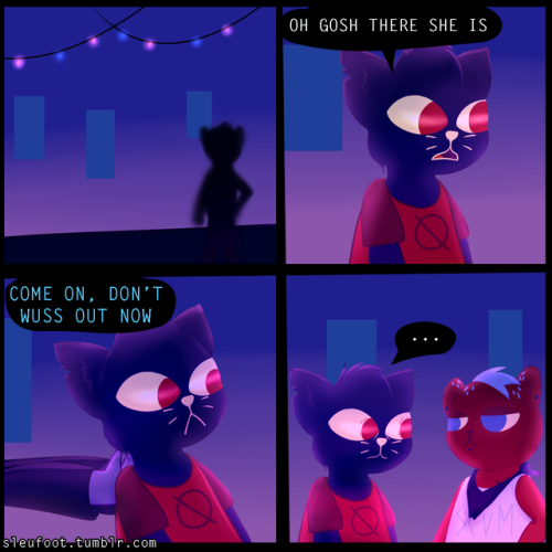 sleufoot: Mae goes back to the party to find that bombshell.  Seems to be going well so far.  - Finally a comic in my style; I didn’t think I could capture the right feel using my usual game style imitation. If you guys want I could continue this