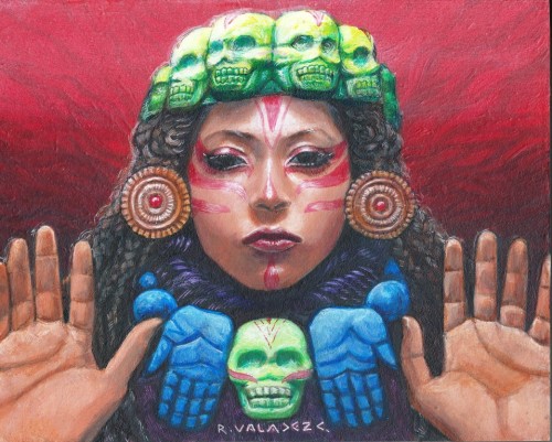 jesusmarychrist:  yollopixqui:  robertvaladez:  ARTWORK BY ROBERT VALADEZ: Mictecacihuatl, Mixed Media on Board, 8x10 inches. http://robertvaladez.tumblr.com/ www.robertvaladez.com   woow woow woow  my whole body shook with this.