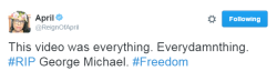 nevaehtyler: George Michael was truly an icon. Wrote “Careless Whisper” when he was only 17 years old. Sang a duet with Aretha Franklin..   It’s sad to see the same homophobic people who ripped him for being himself, but let’s think of the good