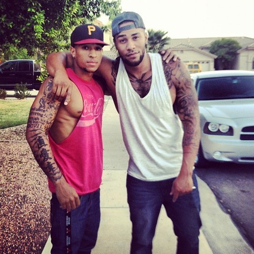 adirtylilsecretsstuff:  dominicanblackboy:  A sexy gorgeous eye catching moment with gorgeous tatted hunk Derek Tramel and his forever loving yummy dick!😍#yal don’t see him chilling wit my dude Steven Beck!😉😍  Patiently waiting for y'all to