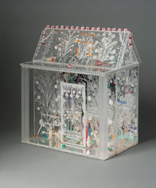 neshamama:howard finster, “in my father’s house are many mansions,” 1985, plexiglass, plastic beads,