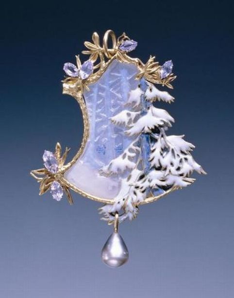 artnouveaustyle:artnouveaustyle:Various winter landscape pendants made by René Lalique, late 1800′s-