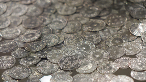 Viking Treasure Hoard from The Yorkshire Museum, York. The coins and other treasures were found cont