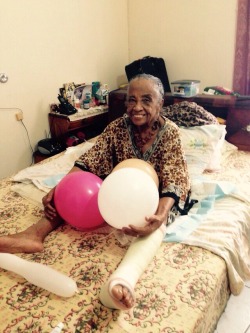 theblackmanonthemoon:  Celebrating Blackout with my Late Antie Eileen on her 93rd BDay,broken leg and all. R.I.P Leen Leen 7/31/1922–9/11/2015