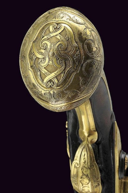 Ornate flintlock pistol produced by Georg Kaiser of Vienna, 18th century.from Czerny’s Auction