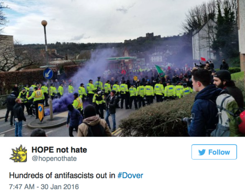 micdotcom:  Gut-wrenching photos show the violent clash between Neo-Nazis and pro-refugee protesters On Saturday, a group of fascist nationalists were waiting for anti-fascist protesters at a service station in Maidstone, United Kingdom. The neo-Nazi