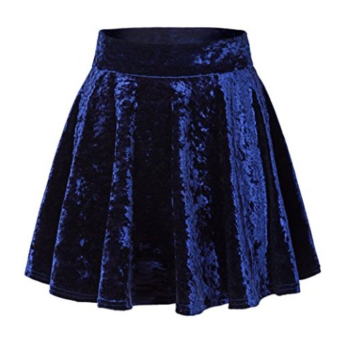   Urban CoCo Women’s Vintage Velvet Stretchy Mini Flared Skater Skirt                         