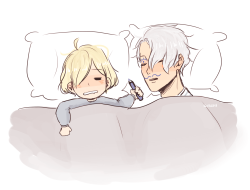 sitrusky:  for the anon who wanted more family AU… i accidentally deleted the ask so i’m reposting it sorry ;; yurio fell asleep trying to prank his dad 