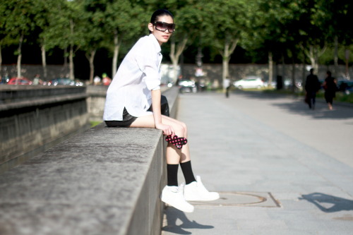 Ming Xi after Dior Haute Couture FW 13 Paris, July