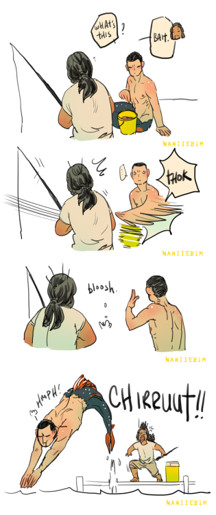 naniiebimworks:Going Fishing. Mer!Chirrut and Captain Baze