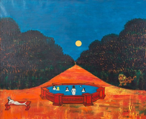 Nicola Ortis Poucette (1935-2006) — Nocturnal Swim  [oil on canvas, 1962]