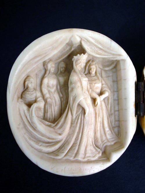 Miniature Ivory sculpture art composition to commemorate the Royal wedding of King Charles VIII of F