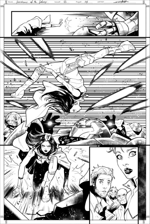 GUARDIANS OF THE GALAXY #13, black and white preview!Written by Brian Michael Bendis Art by Valerio 